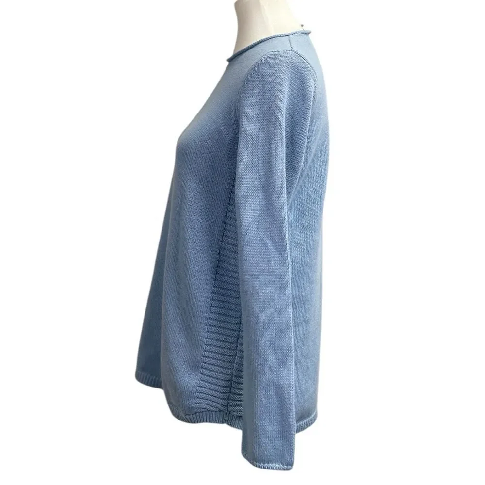 J. Jill Light Blue Crewneck Knit Sweater, size XS. Pullover cotton wool blend